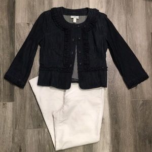 🌼 LOFT Ruffle Jean Jacket Dark Denim